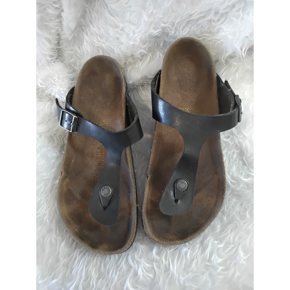 Birkenstock Gizeh Black Birko-Flor Thong Sandals 38 L7 M5 Cork Footbedâ